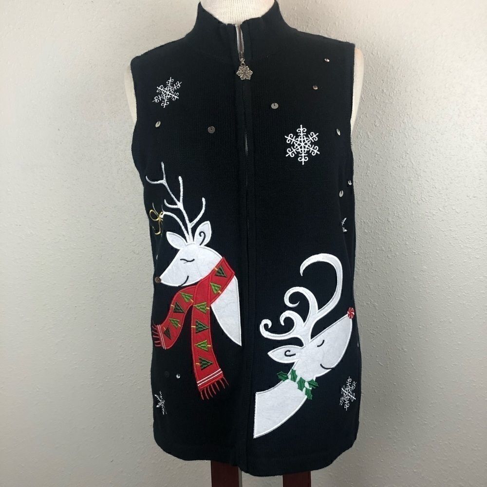RQT Reindeer Christmas Cardigan Sweater Size L